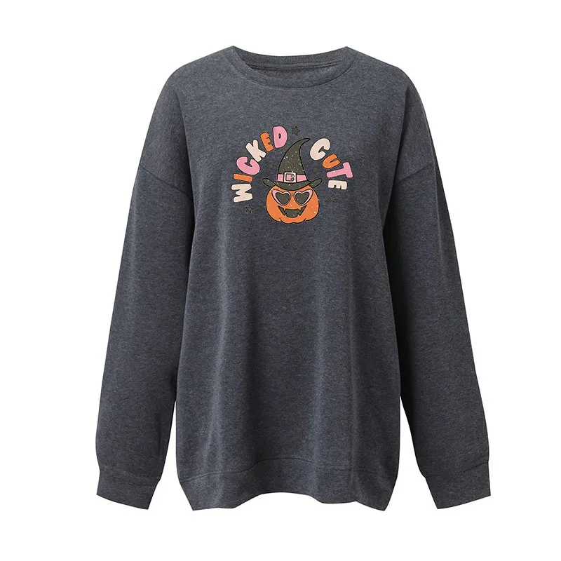 Round Neck Solid Color Printed Sweatshirts 2022 Women's Clothing All-match Loose Long Sleeve Casual Fleece Pullovers Female Tops