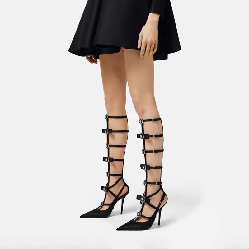 Пикантные сандалии с острым неглубоким вырезом на тонком каблуке, открытые сандалии с новой пряжкой и молнией сзади, очень высокий каблук и сандалии с носком