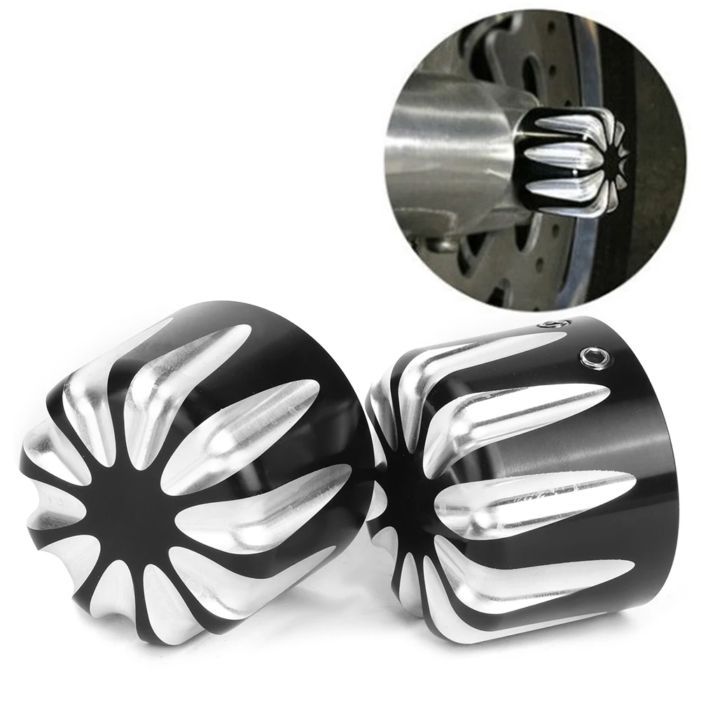 Pair of Motorcycle CNC Aluminum Axle Nut Cap Cover Water Drop Type Fit for Electra/Road GlidesBlack