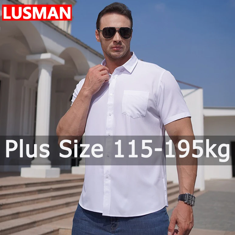 

Shirts for Men Plus Size 1XL-7XL Short Sleeve Solid Color Business Formal Shirt Big Size Summer White Shirt 115-205KG