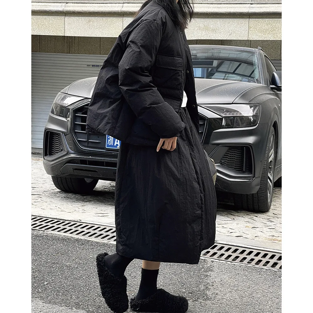 Women's Skirt, 90 White Duck Down Down Skirt, Thickened Warm Mid-length Dress, Retro Casual Dress, 2023 Winter New Women's Skirt