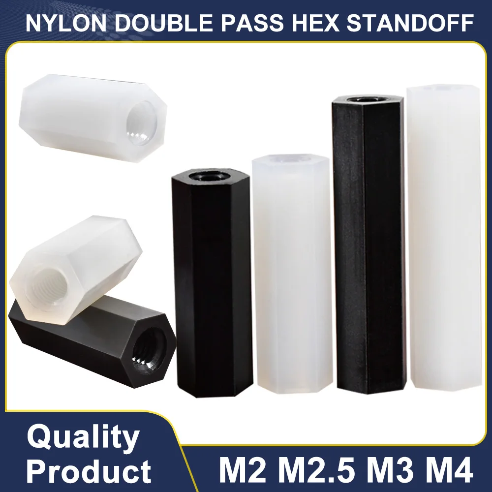 thumbnail image 1 of M2 M2.5 M3 M4 Nylon Double Pass Hex Standoff Black or White Nylon Plastic Spacing Screws PCB Motherboard Pillar Column 10-50Pcs, 1 of 4