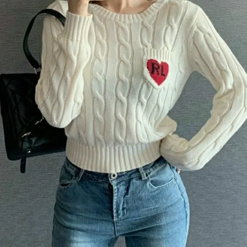 

Girls Preppy Sweet Sweater Heart Pattern Women Winter Fall Fashion Sweater Knitted Long Sleeve Jumper Warmth Pattern Pullover