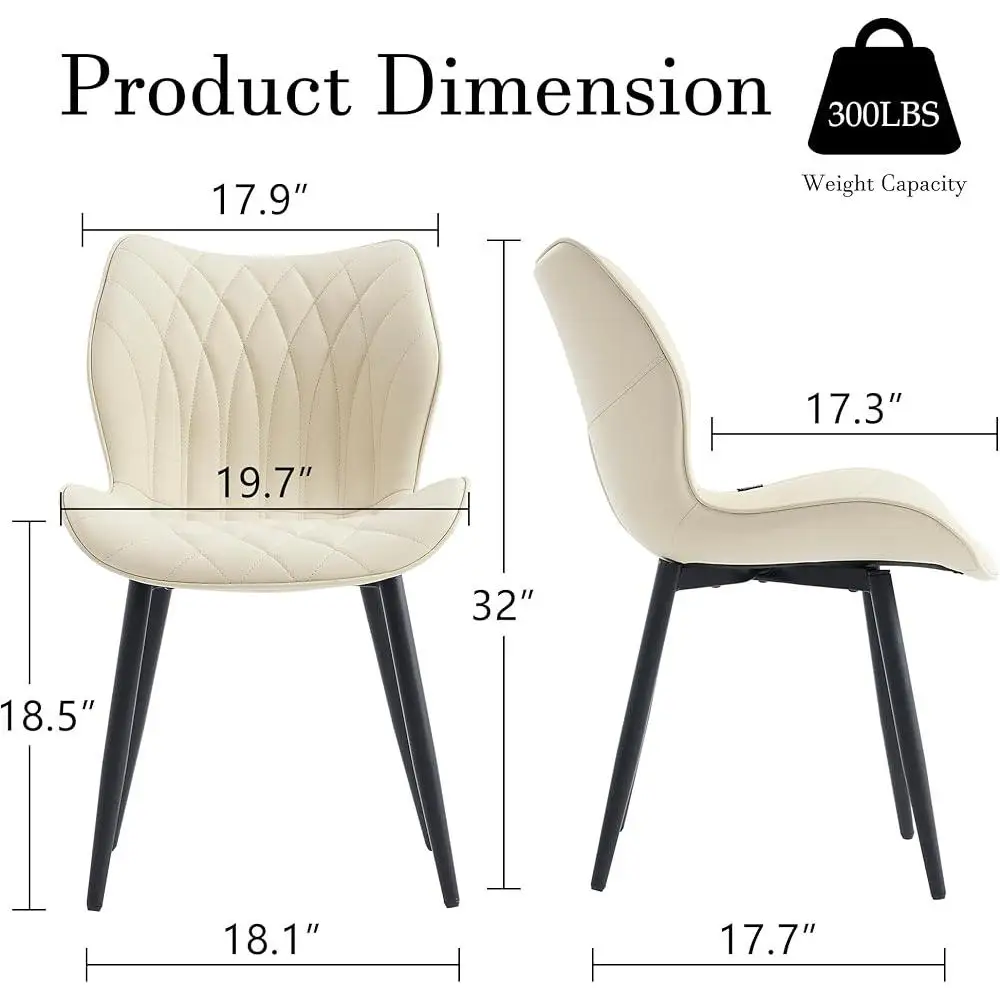 Upholstered Faux Leather Dining Chairs Set of 2 Modern Wing Back Kitchen Side Chairs Comfortable Heavy-Duty Metal Frame 3