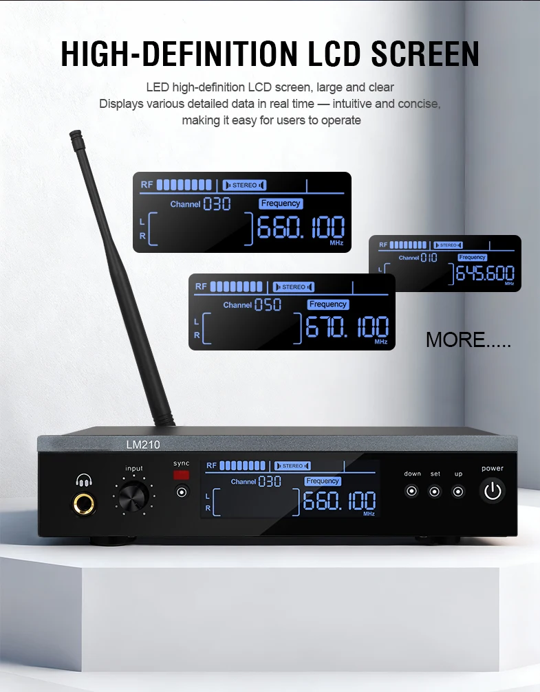 KDES LM210 무선 인이어 모니터링 시스템 UHF 스테이지 리턴 스튜디오 스테레오 모니터링 시스템 (스튜디오 밴드 공연 쇼용)