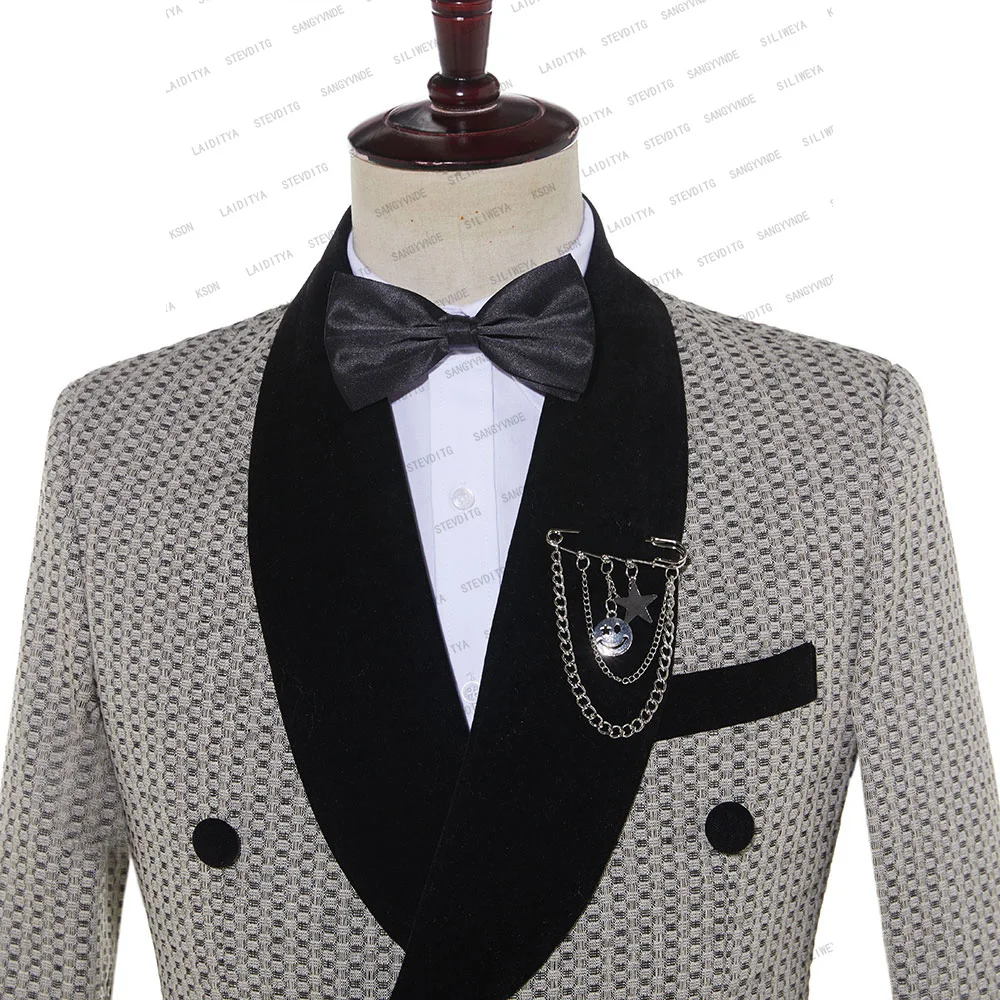 Men Suits 1 Piece Casual Business Khaki Black Double Breasted Shawl Lapel Suit Wedding Groom Prom Formal Blazers Jacket