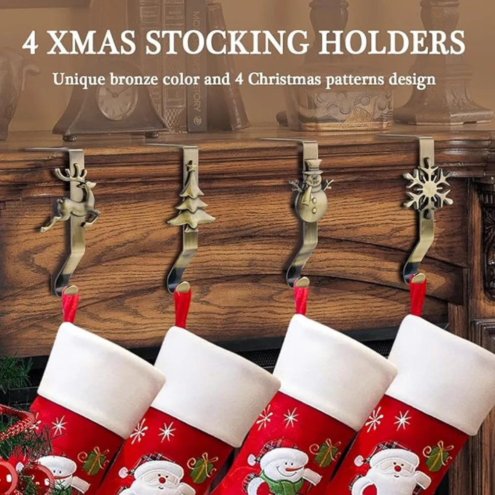 

Non-Slip Christmas Stocking Holders Deer Metal Christmas Ornament Stocking Hooks for Mantel Christmas Fireplace Hooks