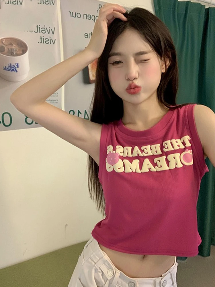 

Топ женский хлопковый в рубчик, повседневная винтажная уличная одежда без рукавов, облегающий кроп-топ, лето 2023