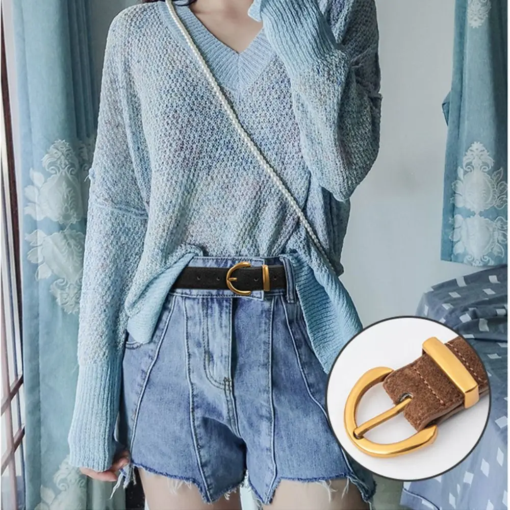 Frauen Wildleder Echt leder Gürtel Retro Trend Legierung lässig Nadel schnalle Luxus Design Business Gürtel Bund vielseitige Hose – Detail 6