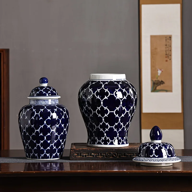 Blue Background Celadon Vase Flower Vase French Living Room Entrance Coffee Table Wine Cooler Study New Chinese Style Ornaments 3
