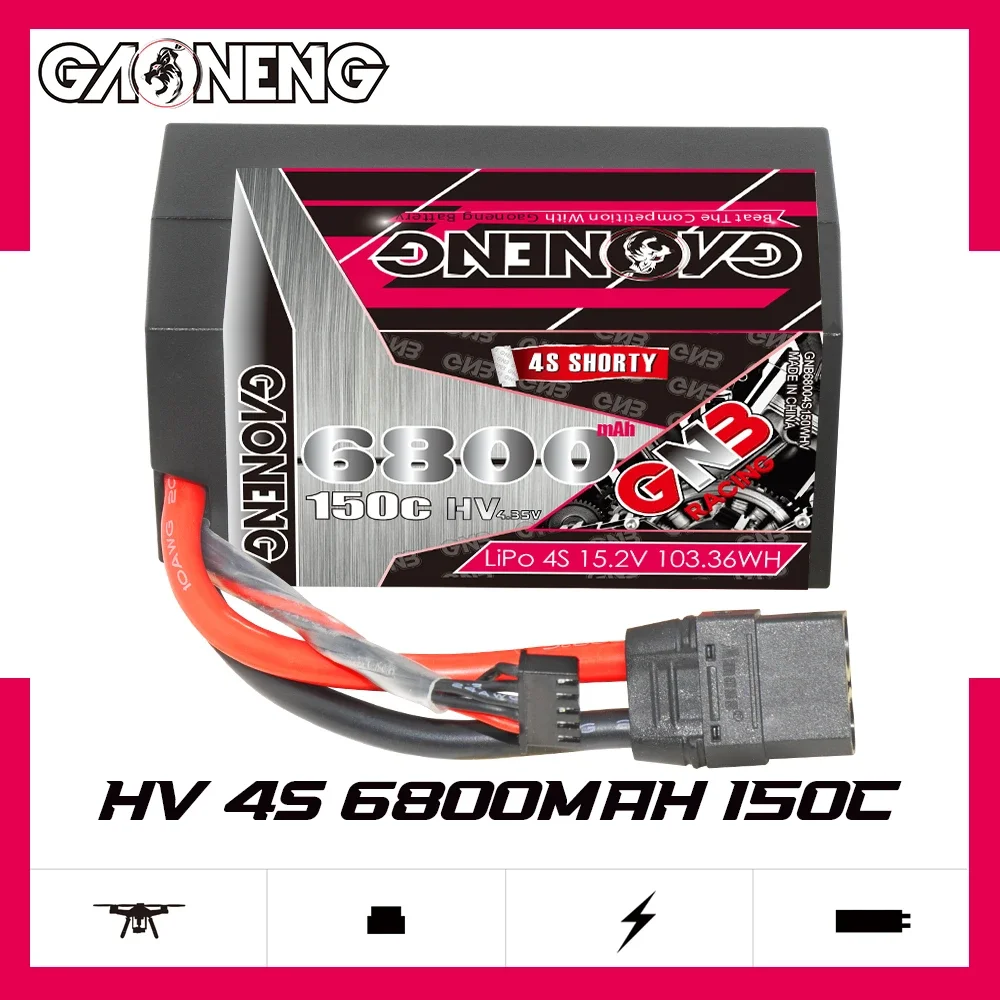 

GAONENG GNB 6800mAh HV 4S 150C 300C 15.2V Shorty Pack Hard Case LiPo Battery Cabled with XT90 1/10 1/8 Scale RC Car RC Boat