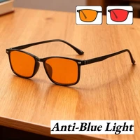 Lunettes à monture carrée minimalistes élégantes, protection oculaire ultra légère unisexe avec lunettes anti-lumière bleue, lentilles orange-rouge 1