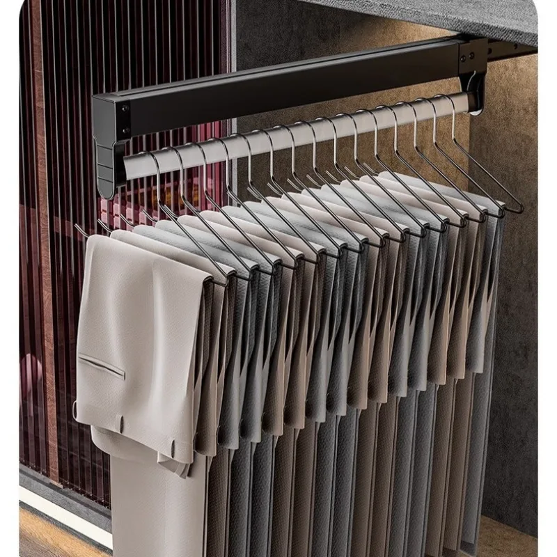 Closet hanger with drawdown hanger on top of wardrobe vertical garment pass 2
