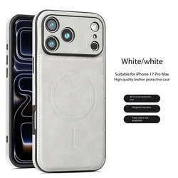 Leather Magnetic Phone Case with Large Window & Wireless Charging Compatibility - iPhone 15 Plus (White)