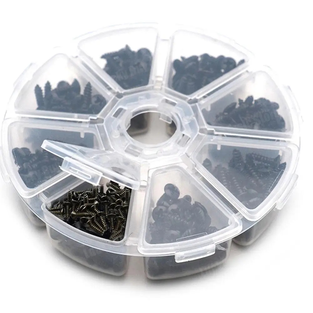 400pcs Electric Guitar Pickguard Plate Mount Screw Size 3 x 12mm Color Black/Chrome with Storage Box Luthier Tool
