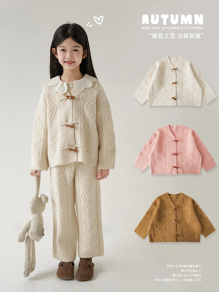 

Осенний комплект для девочек, новинка, Детский милый свитер в стиле ретро, Модный комплект из двух предметов