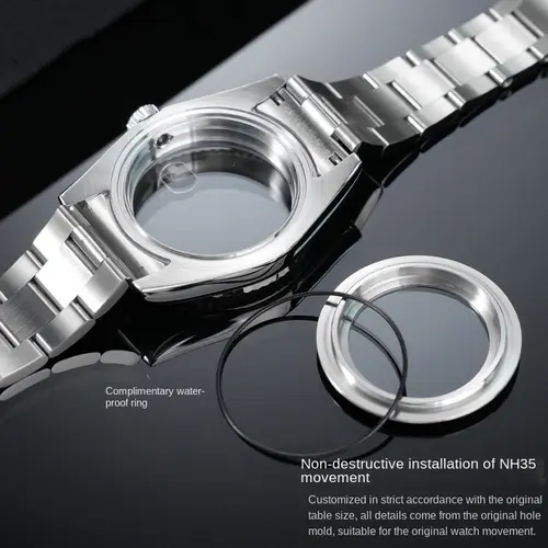 For Datejust Oyster Watch Case 36mm 39mm Stainless Steel Bracelet Strap Black silver Bezel Glass NH35 NH36 Movement Accessories - Image 4