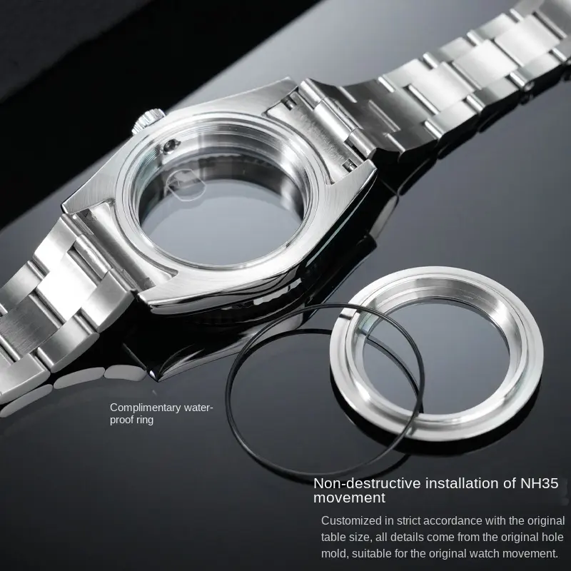For Datejust Oyster Watch Case 36mm 39mm Stainless Steel Bracelet Strap Black silver Bezel Glass NH35 NH36 Movement Accessories - Image 4