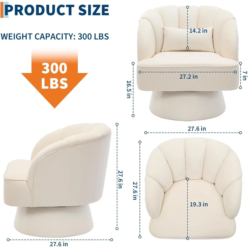 Modern Swivel Velvet Accent Chair, 360 Degree Round Lounge Armchair with Plush Padding for Living Room, Bedroom, Beige