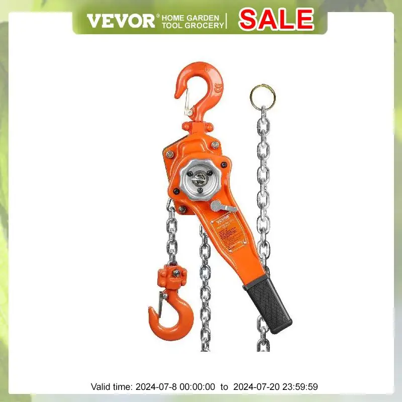 VEVOR Manual Lever Chain Hoist 2.8m Lifting Altitude Chain Hoist W/Auto Chain Leading&360° Rotation Hook for Garage Factory Dock