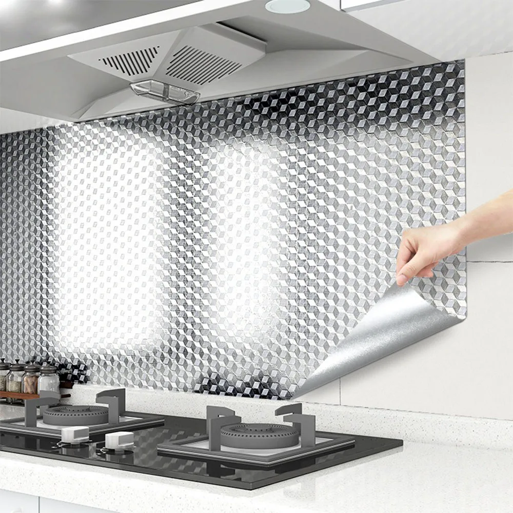 Aluminum Foil Paper Kitchen Oil-proof Stickers Waterproof Gas Stove Shield Self-adhesive Silvery for Kitchen Special Accessories 5