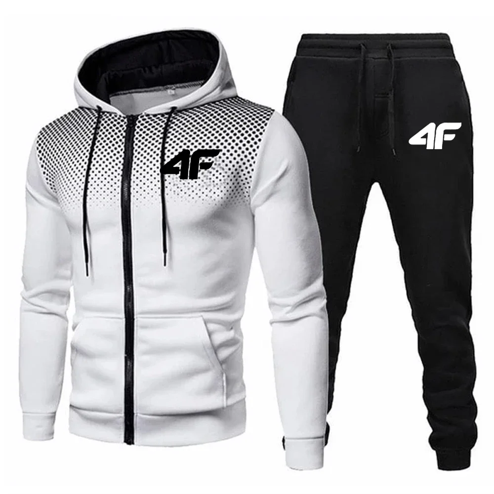 Autumn Winter Mens Tracksuit Jogging Sweatpants 2 Piece Set Sport Zipper Jacket+Running Trousers Suit Casual Printing Clothing 6