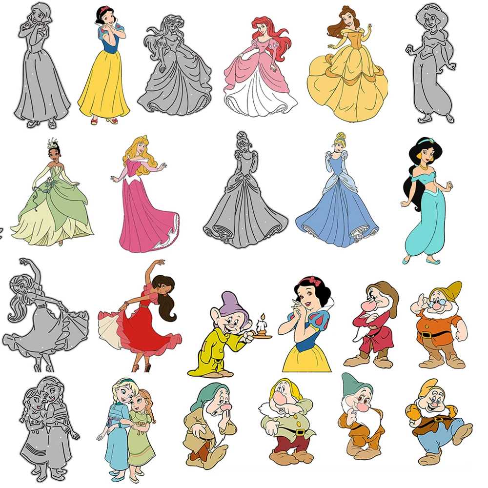 Disney Princess Metal Cutting Dies Snow White 7 Dwarfs Dies For DIY Scrapbook Paper Cards Decorative Craft Die Cut New 2022