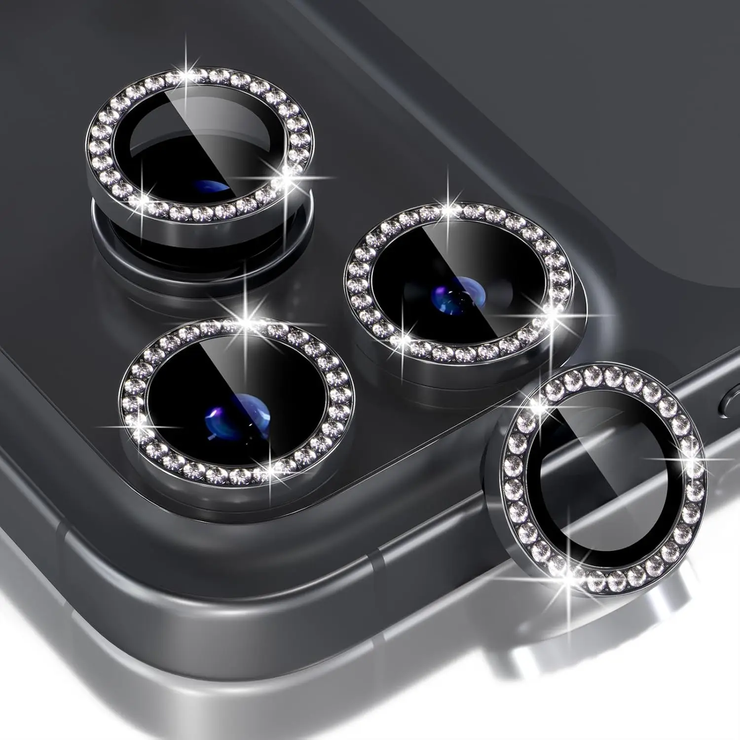 Bling Glitter Diamond Camera Protector with Tempered Glass Cover and Metal Frame