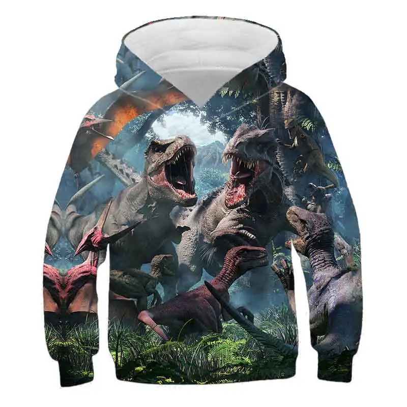 

New Children's Dinosaur 3D Printing Jurassic Park Hoodie Boys Clothes Sweater Autumn Winter Long Sleeve Pullover 2022