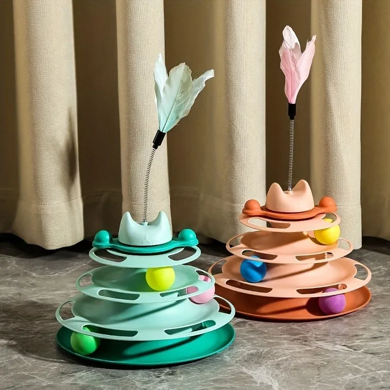 

Cat Toys Self-amusement Cat Pinwheel Turntable Ball Cat Stick Feather Bite Sensing Indoor Cats Interactive Stimulating Track Toy