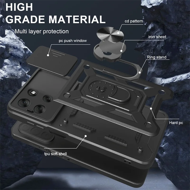 Slide Camera Shockproof Armor Case with Magnetic Holder Ring Stand - Protective Cover