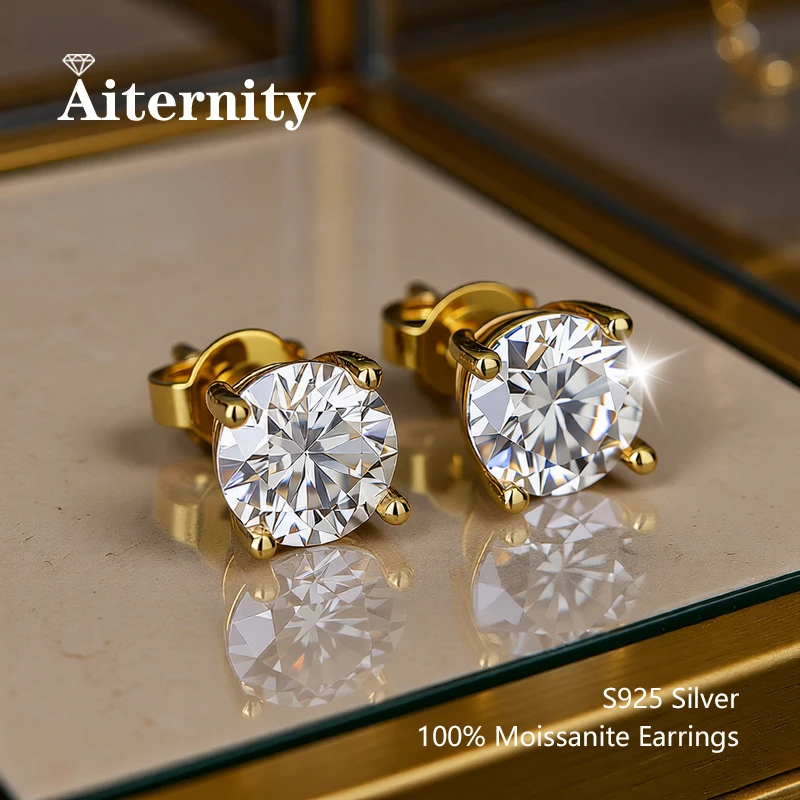 18K Gold Plated 0.1-2CT Moissanite Studs Earrings for Men Women S925 Silver Pass Diamond Test Wedding Gift 3