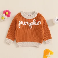 Toddler Baby Halloween Sweaters Long Sleeve Round Neck Ghost/Letter Embroidery Knit Tops Sweatshirts 2