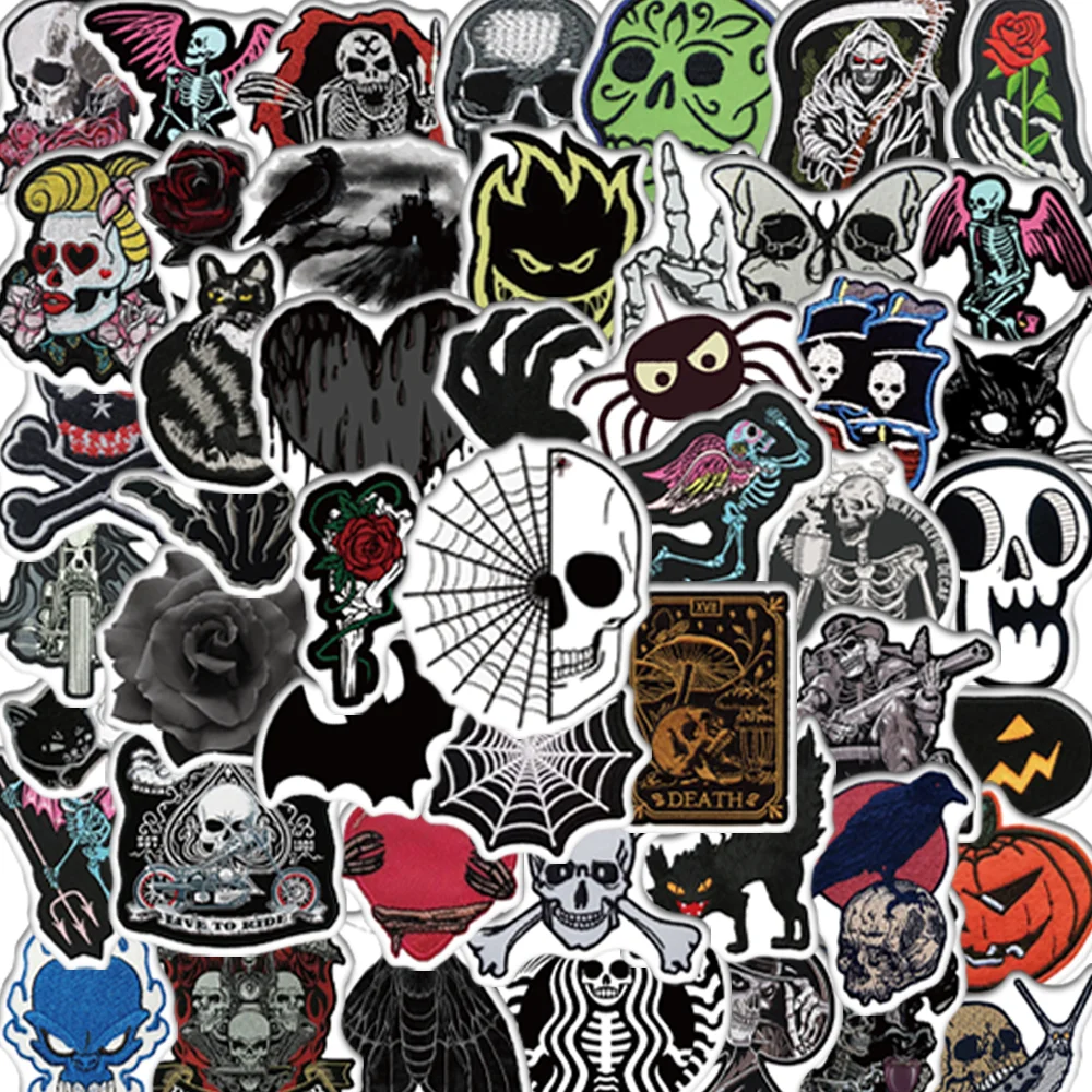 

60pcs/bag Multiple Gothic Dark Skull Spider Web Stickers For Laptop Skateboard Helmet Features Cool Easy to Tear Off Decals