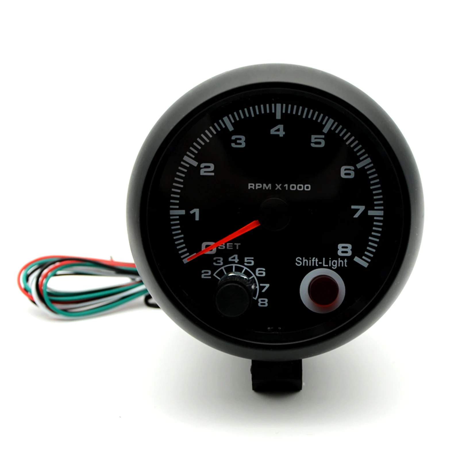 Tachometer Gauge 3.75" Car Universal Black 0-8000 RPM Blue Inter Shift light