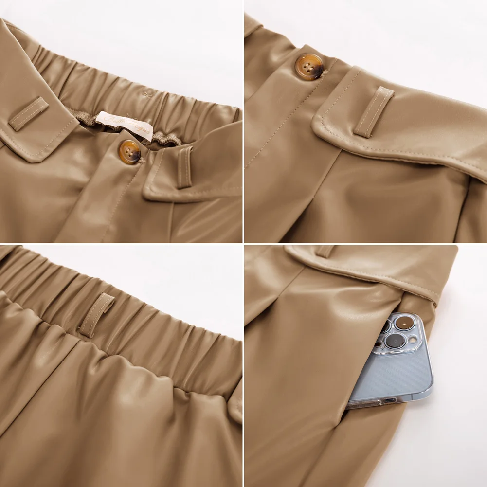 BP Women Vintage Polyurethane Leather Shorts With Belt Elastic Waist Shorts Lastic High Waisted Shorts With Pockets