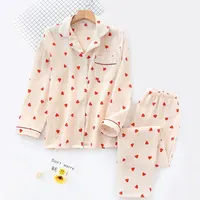 2PCS Heart Print Pajamas Suit Womens Spring Autumn Nightwear Turn Down Collar Shirt Pant Fashion Ladies Sleepwear Loose Casual - Image 4