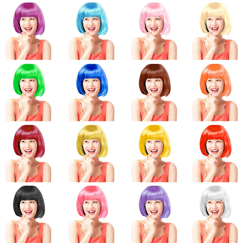 

Женские короткие волосы голова Боба Полный головной парик для вечерние реквизит для выступления концерта литературные развлечения анимация персонажа наряд