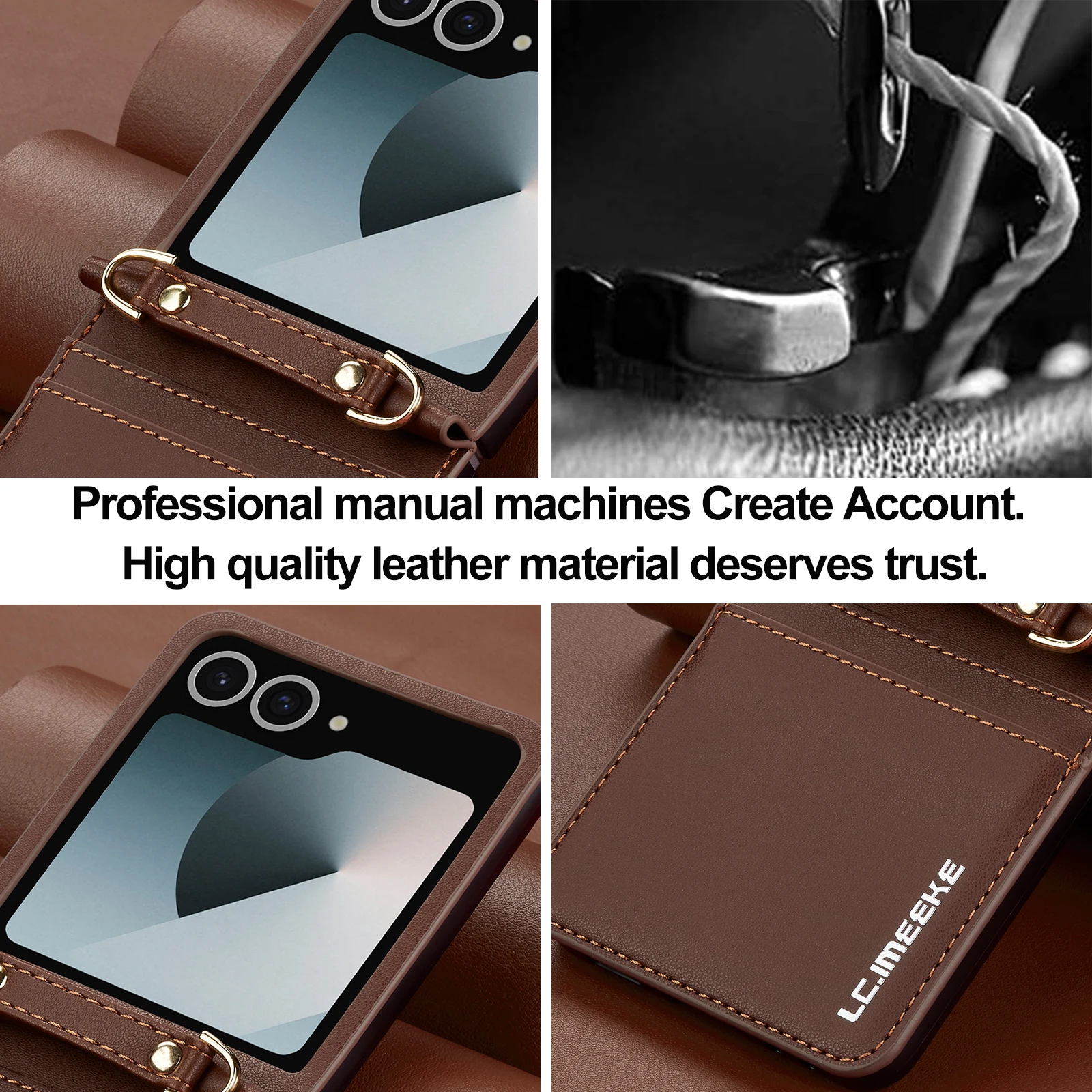Elegant Leather Phone Case with Card Holder & Wrist Strap - Crossbody Lanyard Design