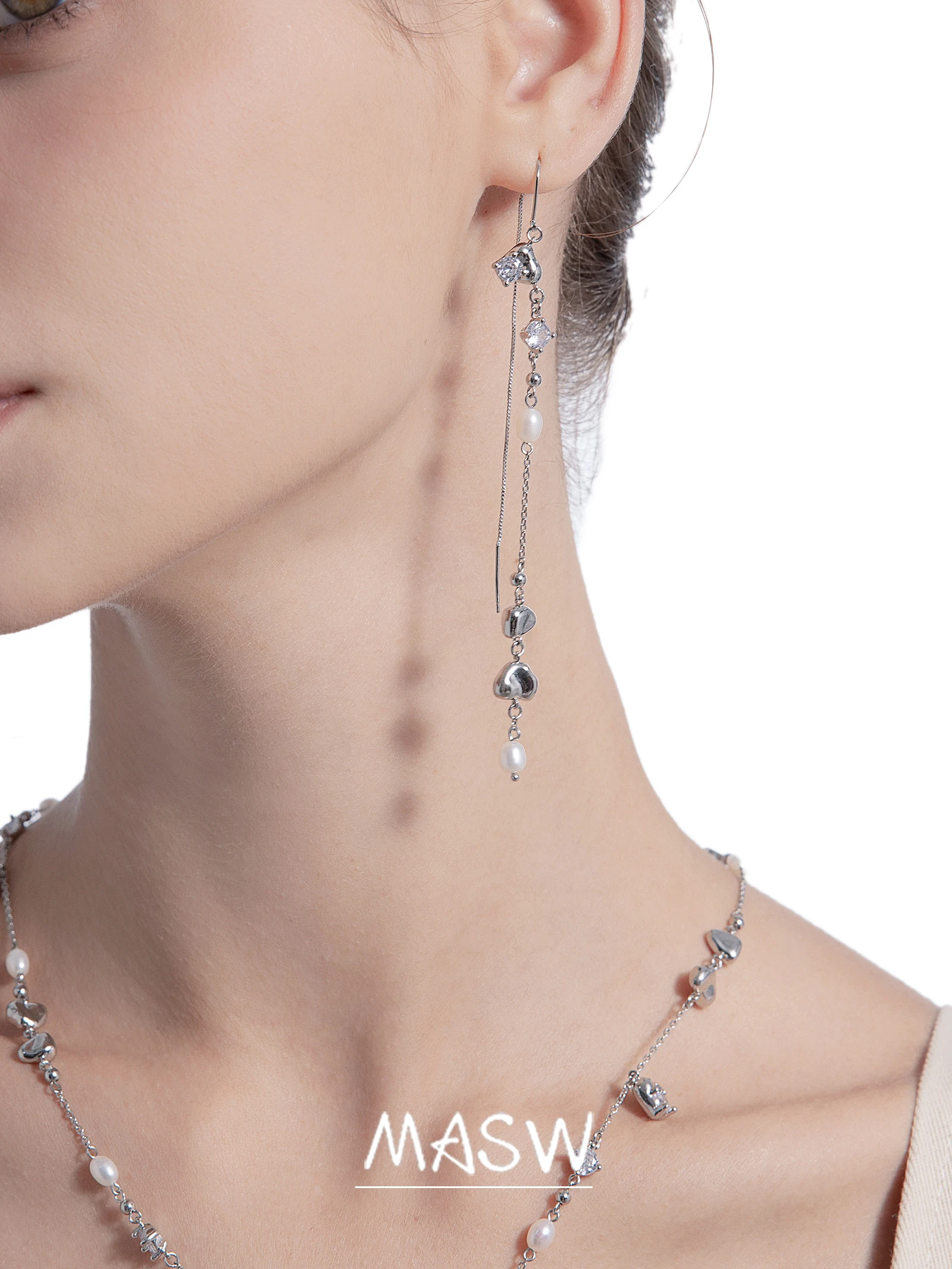 MASW Original Design Jewelry Multi Layers High Quality Brass Thick Silver Plated Irregular Bead Dangle Earrings For Women 2023