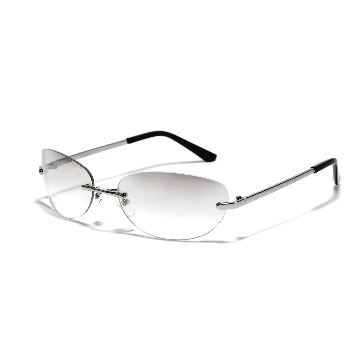 Rim Small Round Y2K Gradient Sier Mirror Ladies Sun Glasses 2022 Brand Rimless Oval Sunglasses_voghion.com