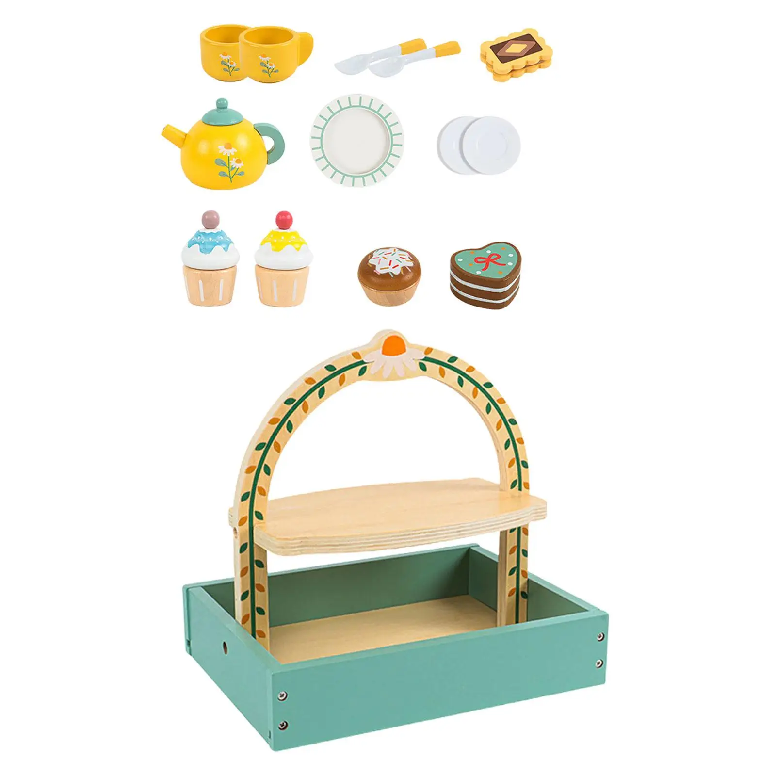

Wooden Tea Set Colorful for Children Gift Age 3 4 5 6 Year Old Toddlers