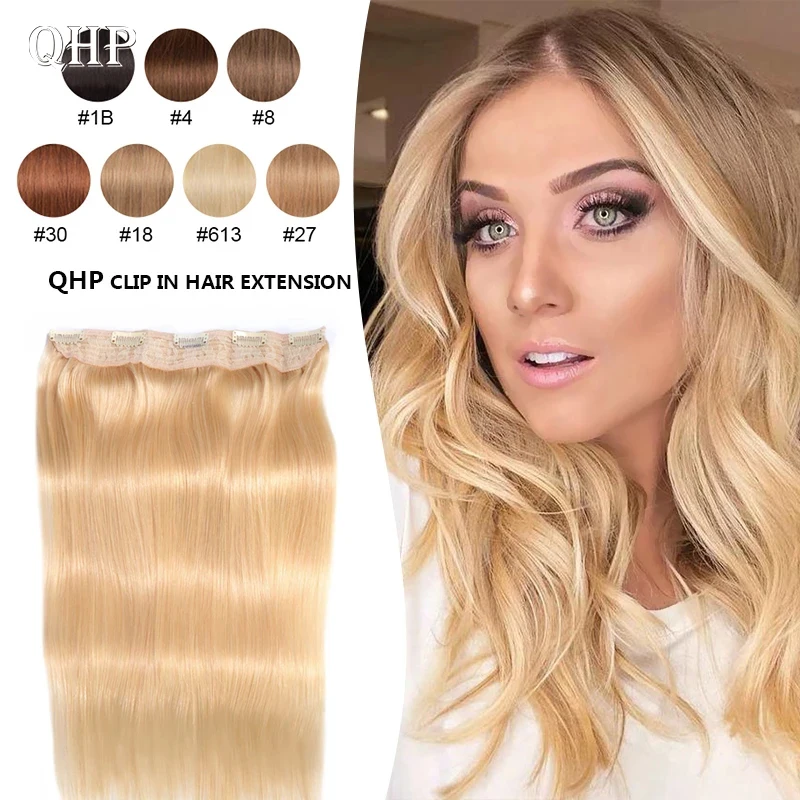 Hair Straight Clip In One Piece Human Hair Extensions  #1#1B #4 #8 #613 #27 #32 Brazilan Remy Hair 10Inche With 5 Clips