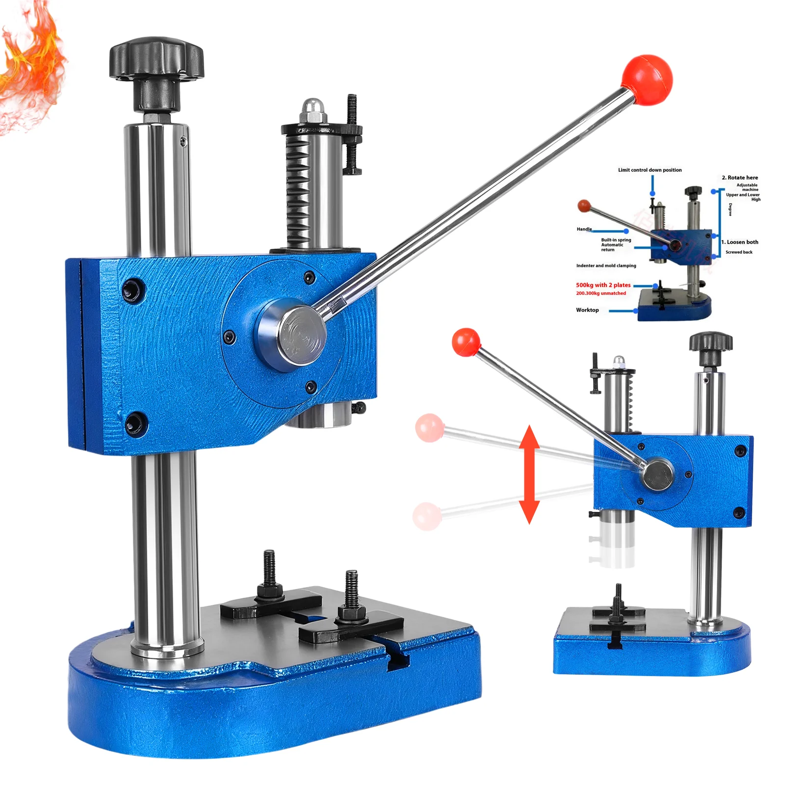 Manual Arbor Press 0.5Ton Manual Leverage Mountable Bearings Cast Iron for Riveting Squeezing Punching Bending Pressing Stamping