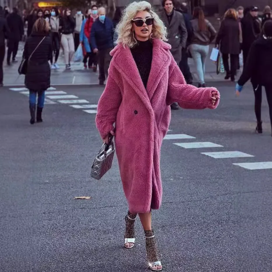 Women's Winter Loose Imitation Fur Coat Solid Color Lapel Single