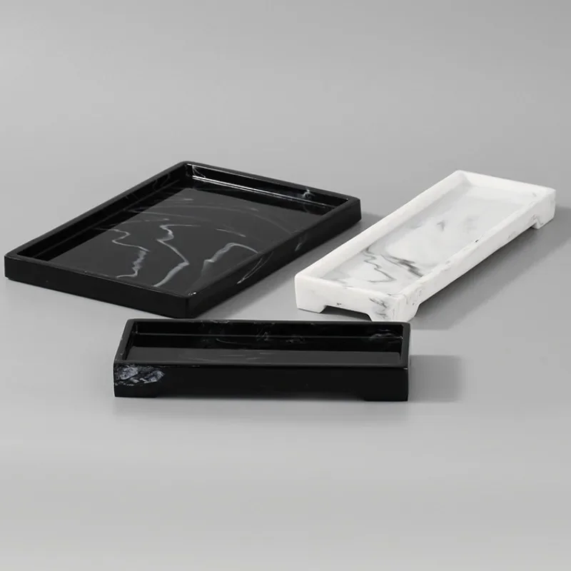Resin Tray Creative Black White Marbling Rectangular Round Storage Plate Bedroom Jewelry Bathroom Toiletries Storage Tray 6