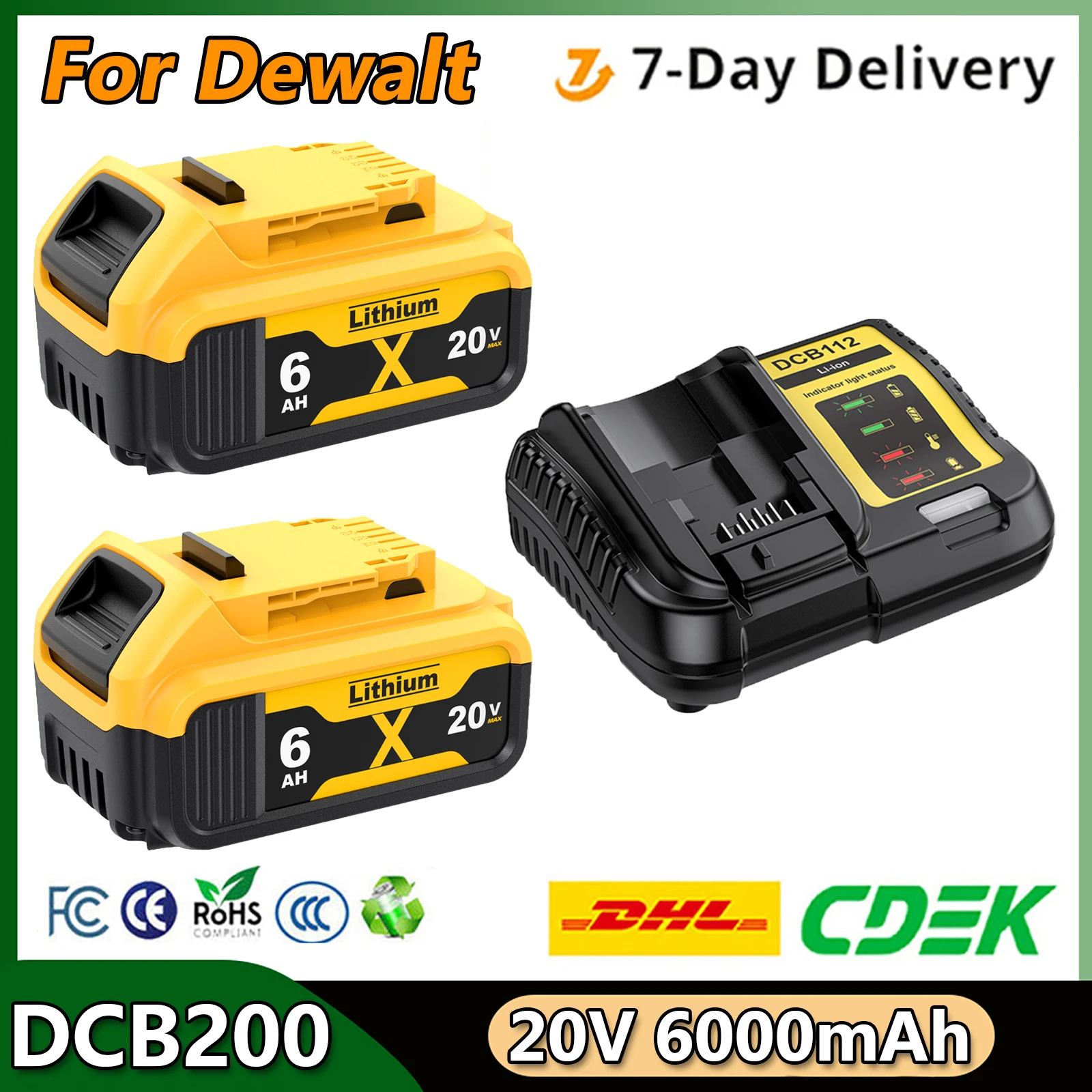 Battery Replacment For Dewalt DCB200 20V 7000Ah 140Wh