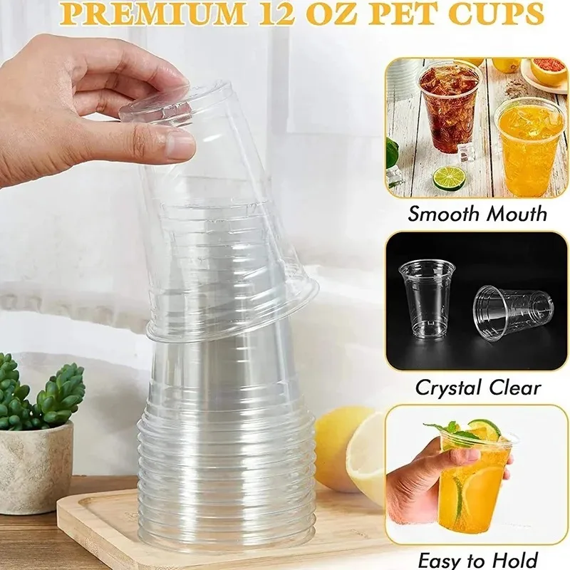 Clear Plastic Cups with Lid for Cold Drinks and Desserts