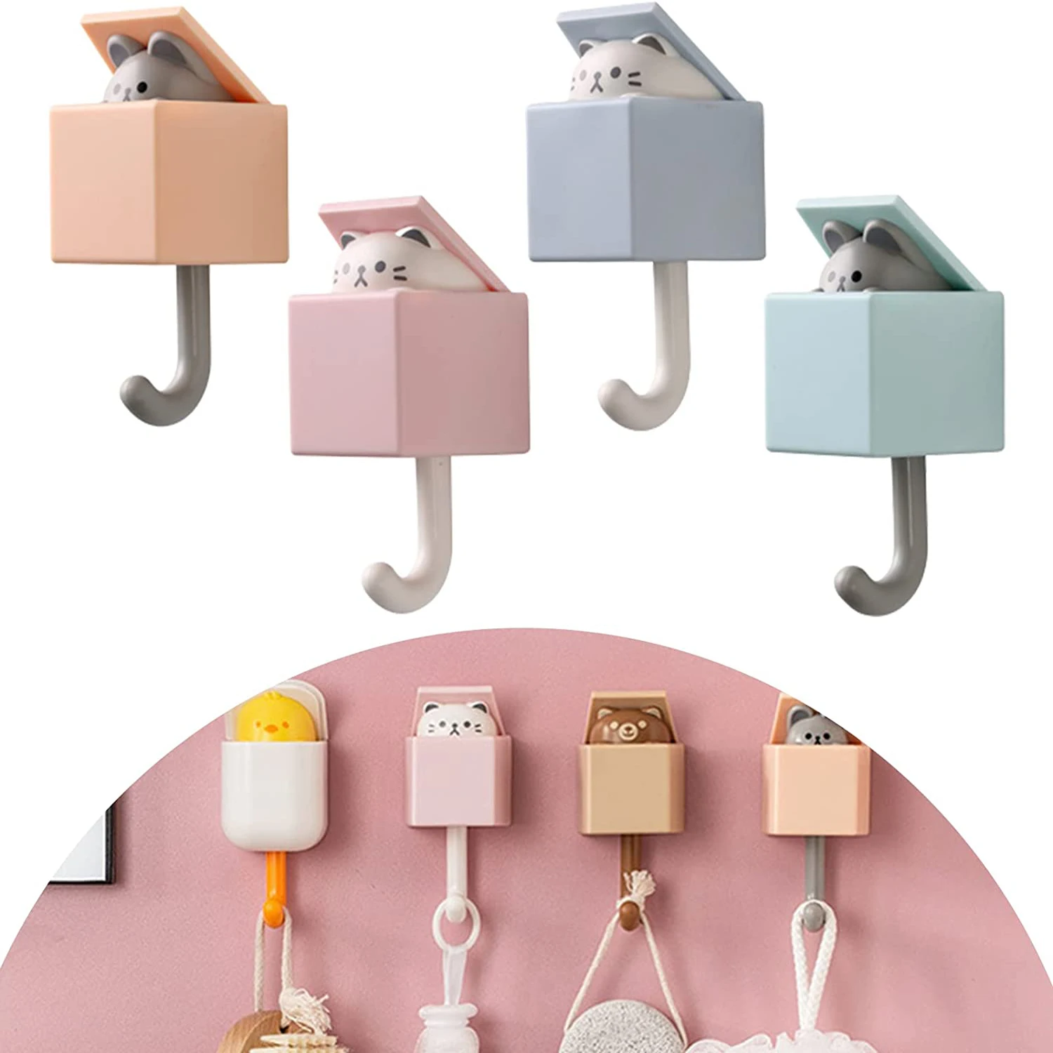 Creative Cat Hook Cute Cartoon Animal Cat Mouse Decorative Hook Dormitory Bedroom Door Hangers Hooks Home Wall Decoration