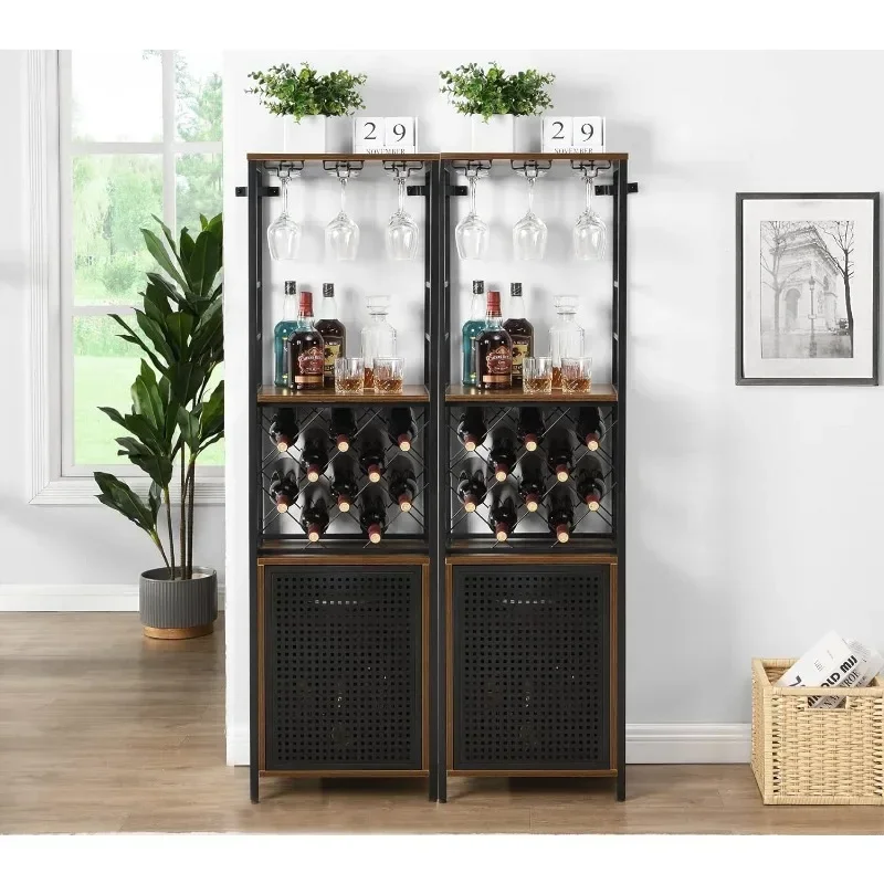 FURNITURE Wine Bar Cabinet for Liquor and Glass, Free Standing Rack, , Floor with Adjustable